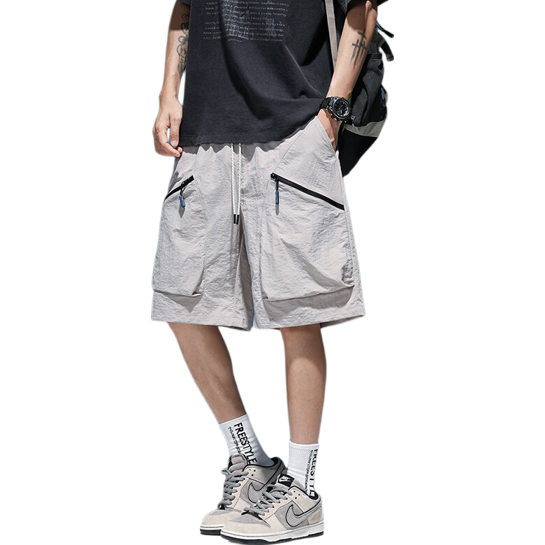 Foss Phil Quick-Dry Shorts for Men, Summer Sports Loose Cargo Pants with Large Pockets, Casual Fashion Knee-Length Shorts 019 Light Gray XL