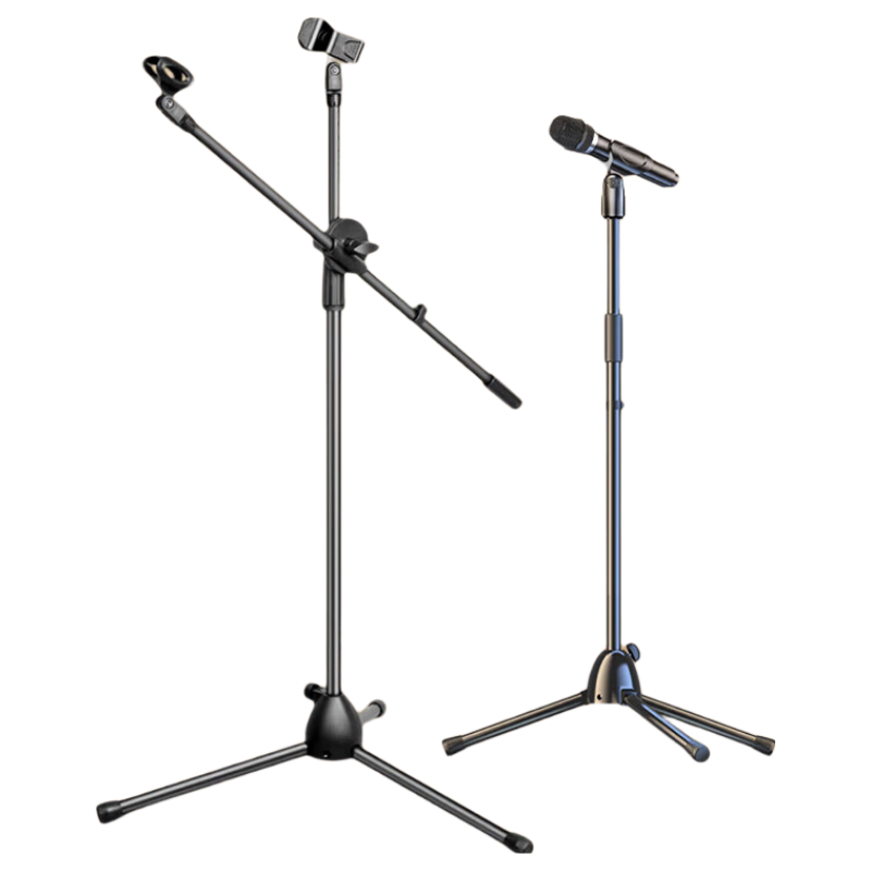 NINTAUS HY-103 Microphone Stand Floor Live Steel Tube Telescopic Tripod Recording Stage Stand with Dual Mic Clips