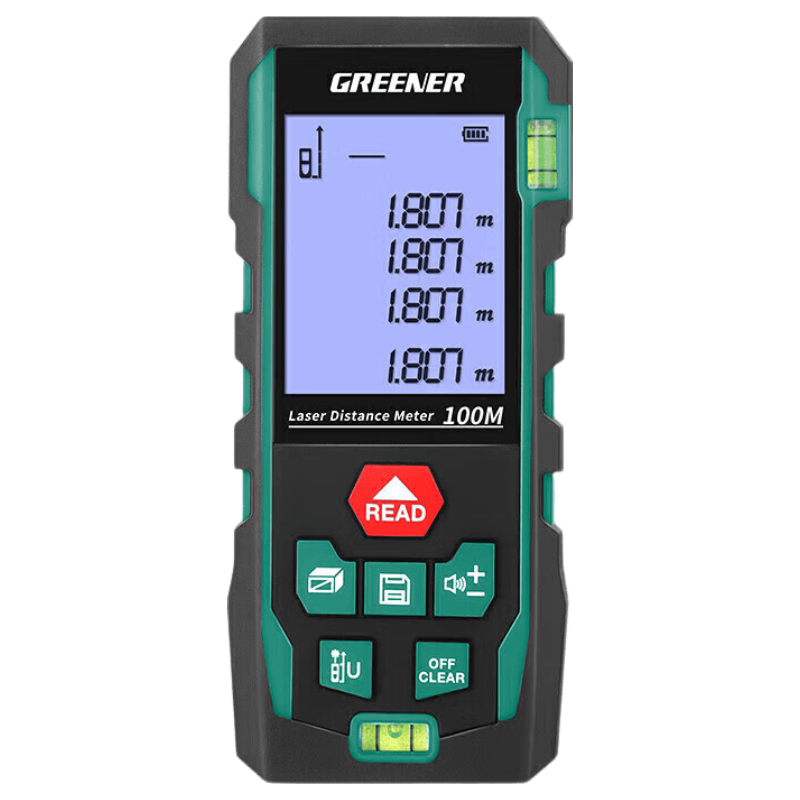 GREENER Laser Distance Meter Infrared Measuring Electronic Ruler Room Measuring Tool, Millimeter Accuracy 50 Meters Dual Horizontal Bubbles