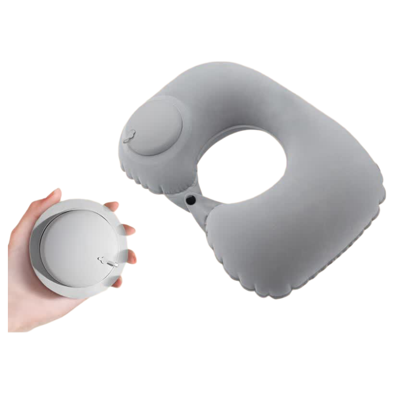 EasyTravel Inflatable U-Shaped Pillow Portable Travel Neck Pillow for Business Trips High-Speed Train Airplane Sleep Gray