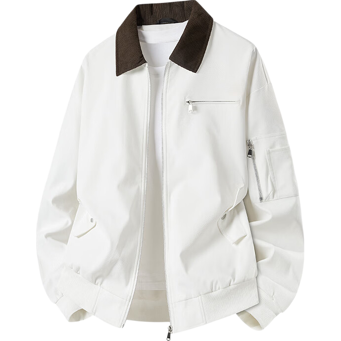 Foss Phil Vintage Lapel Jacket Men Spring Autumn New Trendy Loose Casual Workwear Coat DQC8533 Apricot White XL