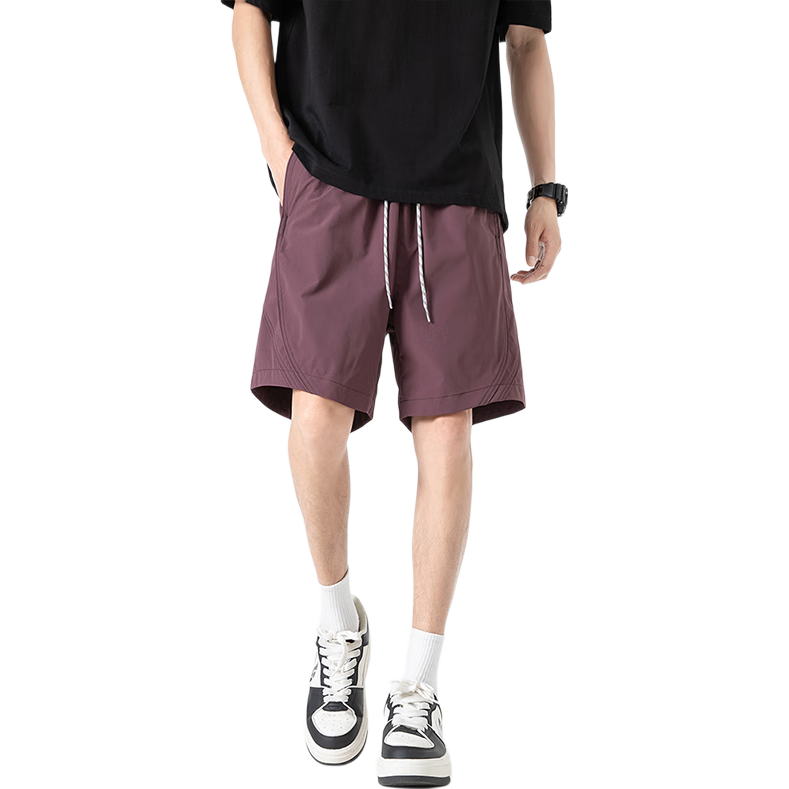 Foss Phil Men's Summer Lightweight Breathable Casual Shorts Versatile Sports Quick-Dry Shorts K008 Burgundy Red L
