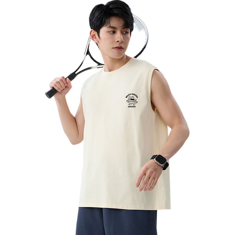 Baleno Men's Pure Cotton Sleeveless Vest Heavyweight Breathable Summer Sports Fitness Running Casual T-Shirt