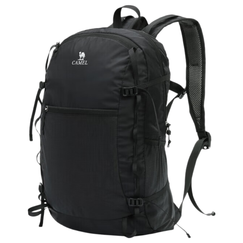 CAMEL Backpack, Casual Lightweight Foldable Backpack, Hiking Mountain Climbing Large Capacity Travel Bag, A1W3B5127, Black