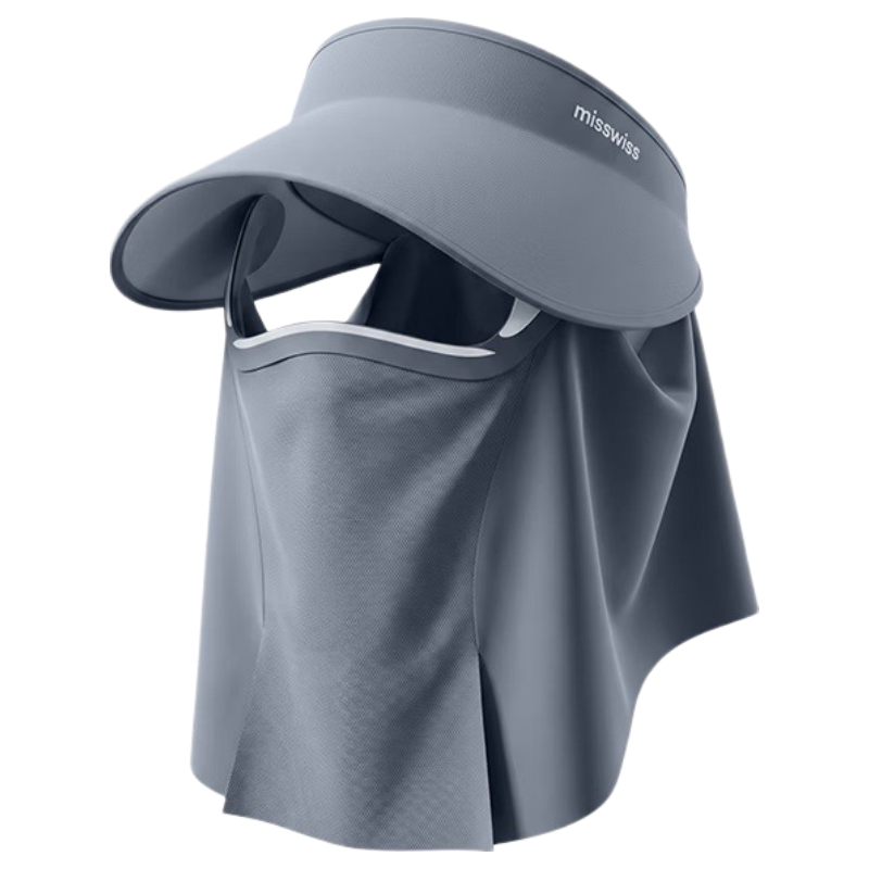 MissWiss Summer New Magnetic Sun Protection Face Mask and Neck Guard Detachable Large Brim Sun Hat Snow Blue
