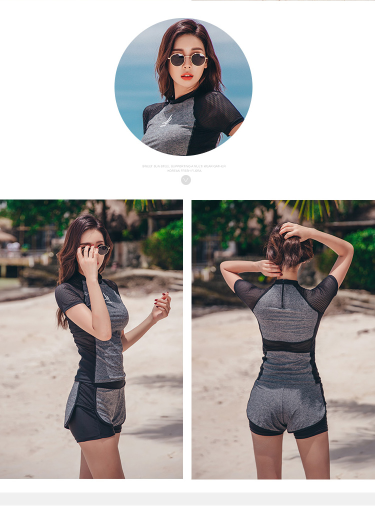 Sanqi Women's Conservative Swimsuit, Slimming Tummy Control, Boyshort Sports Two-Piece Swimwear for Plus Size, 18073 Gray XL 9