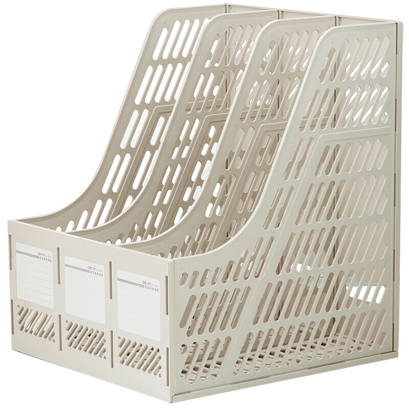 Deli Three-Tier Hollow Desktop File Organizer, Office Desk Multi-Layer Document Rack, Three-Column Stable File Holder/file Basket with Labels, Gray