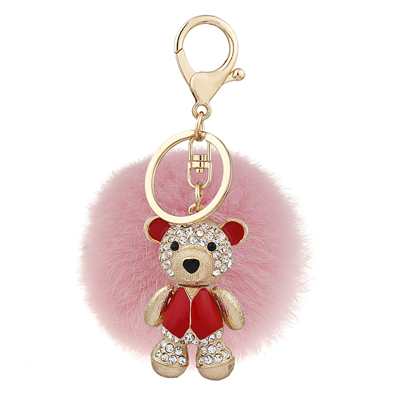 华达朗绚 可爱卡通创意小熊毛球汽车钥匙扣 生日礼物送女生老婆情侣