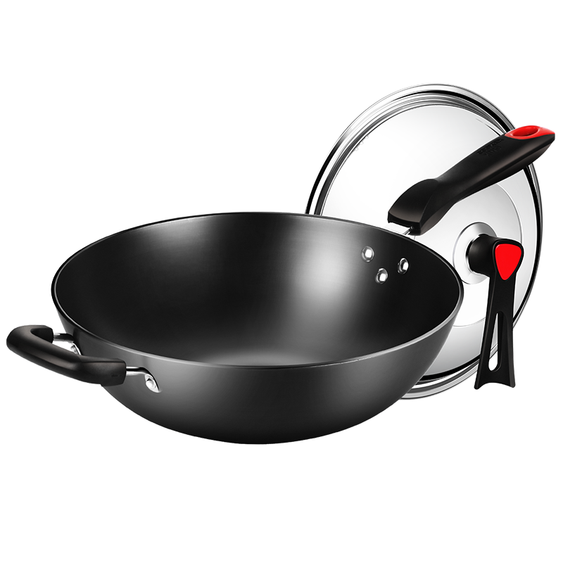 COOKER KING Wok Iron Pan Traditional Cast Iron Stir-Fry Pan 32cm Compatible with Induction And Gas Stoves Cookware C32D2