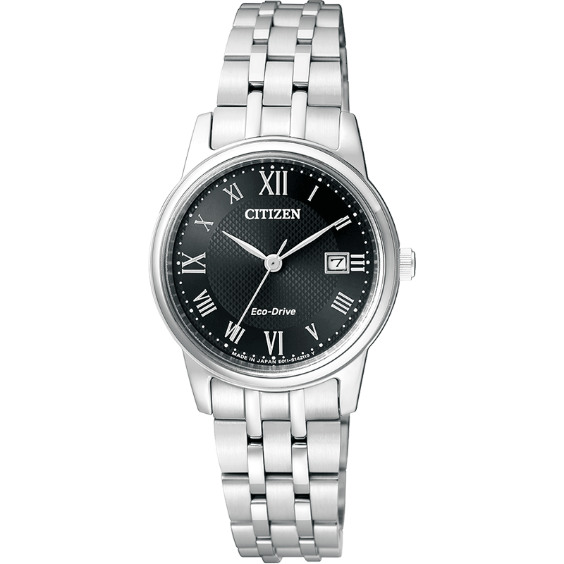 CITIZEN Women's Watch Japanese Korean Solar Power Date Display Black Dial Steel Band Student Gift EW2310-59E