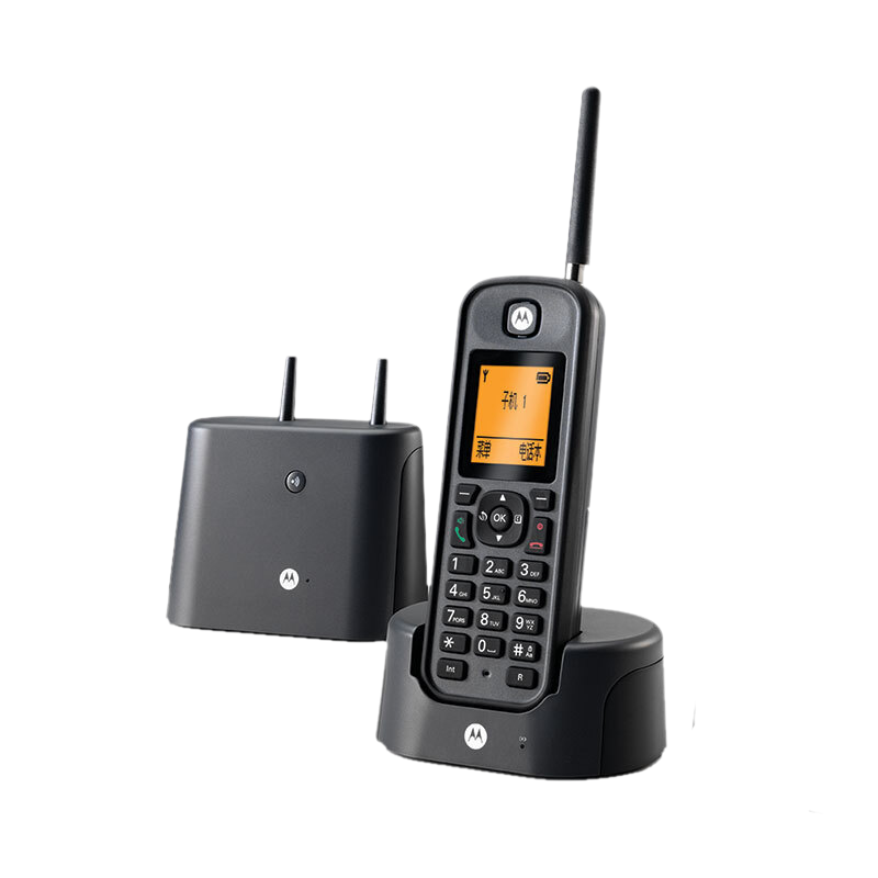 Motorola long-range digital cordless telephone, wireless landline, base station with handset, office and home use, expandable Chinese and English, custom-made for mansions and villas O201C (black)
