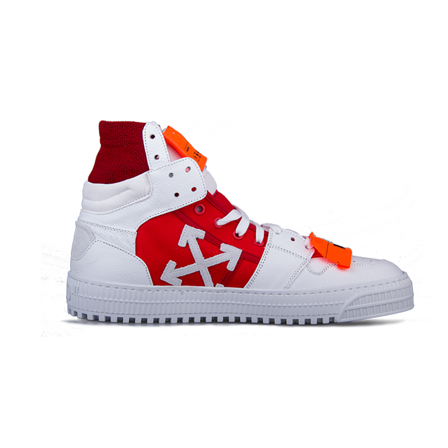 off white 男士白红拼色皮革高帮系带休闲鞋 平底鞋 omia065f18a42012