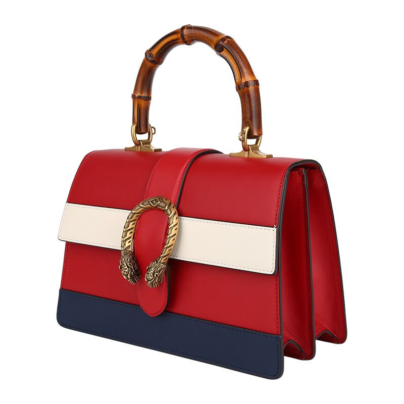gucci 古驰 dionysus系列女士红白蓝拼色竹节皮革中号手提单肩包
