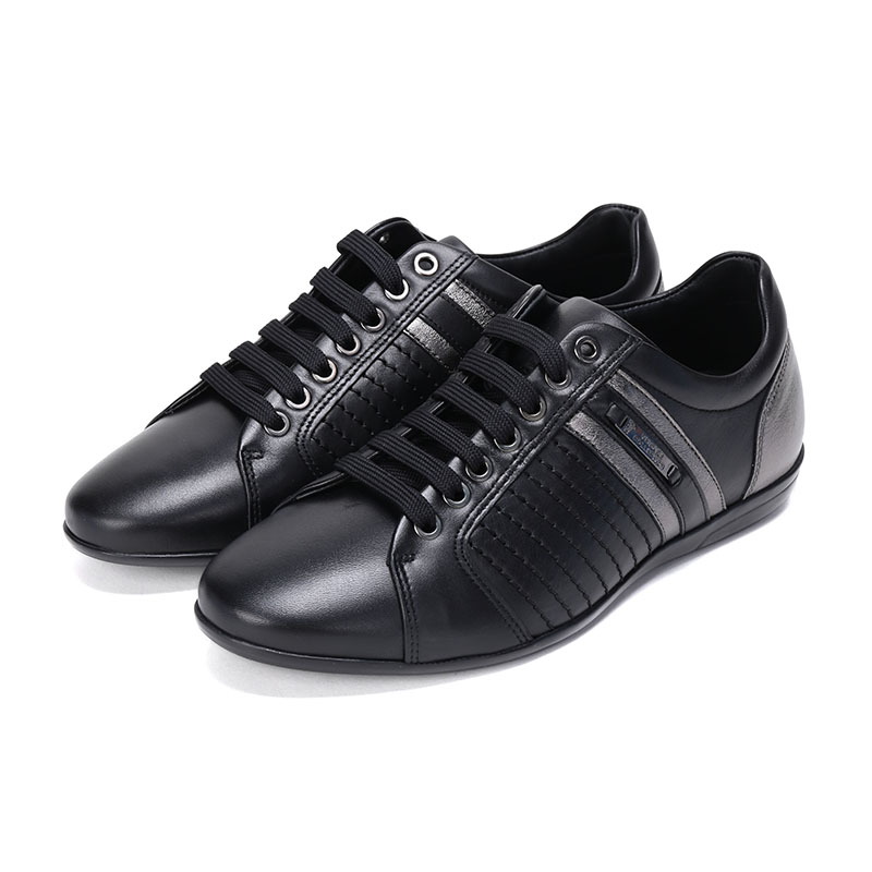 collection 范思哲 奢侈品 18秋冬新款 男士黑色深灰色皮革系带运动鞋