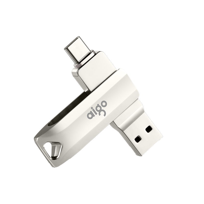 Aigo 32GB Type-C USB3.2 Mobile Flash Drive U351 High-Speed Read/Write Model, Silver Dual Interface for Phones And Computers, Read Speed up to 120MB/S