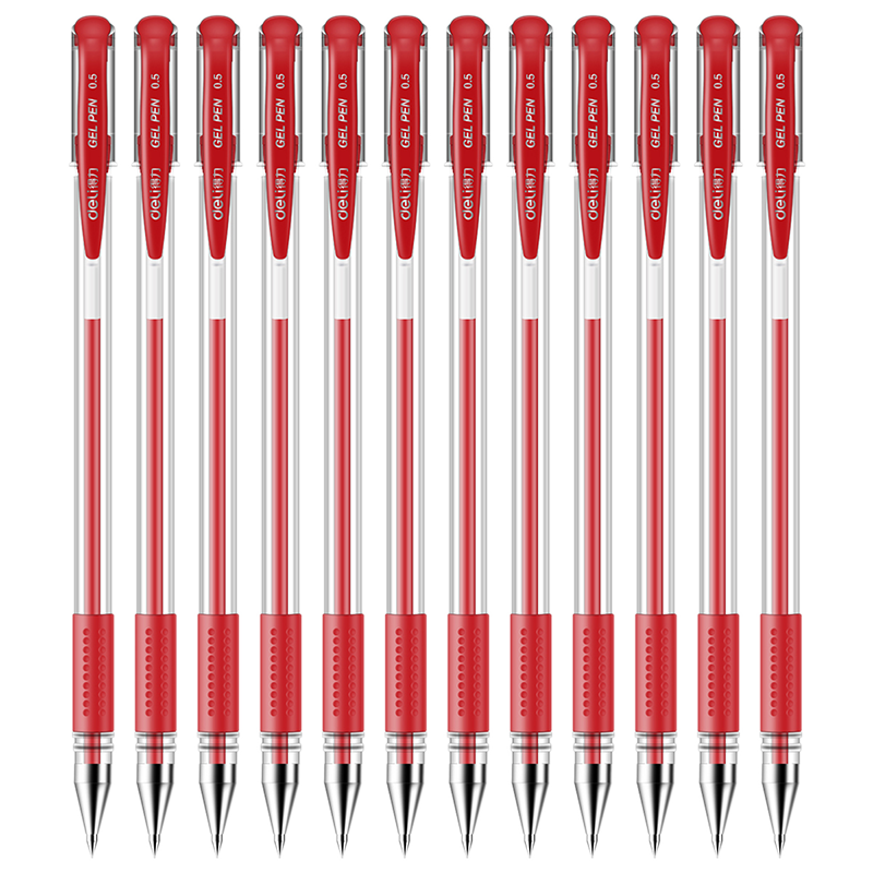 Deli 0.5mm Classic Office Gel Pen Signature Pen, Bullet Tip Red, 12 Pens/box, for College Entrance Exam