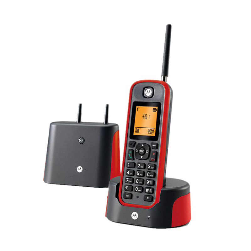 Motorola long-range digital cordless telephone, wireless landline, single unit base station, office and home use, expandable Chinese and English, custom-made for mansions and villas, O201C (red)