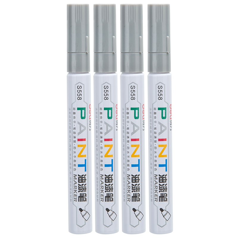Deli 2.0mm Tire Repair Paint Marker Pen Highlighter Signing In Hand-Draw Graffiti Qingming Tomb-Sweeping Stone Inscription Waterproof Pen, 4 Pcs 33095 White