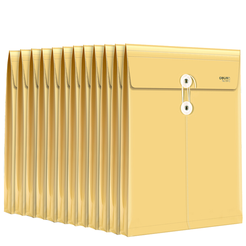 Deli 12 A4 Waterproof File Folders, PP Material Durable Document Envelopes for Contracts, Bids, And Financial Records Storage, Vintage Yellow 5910