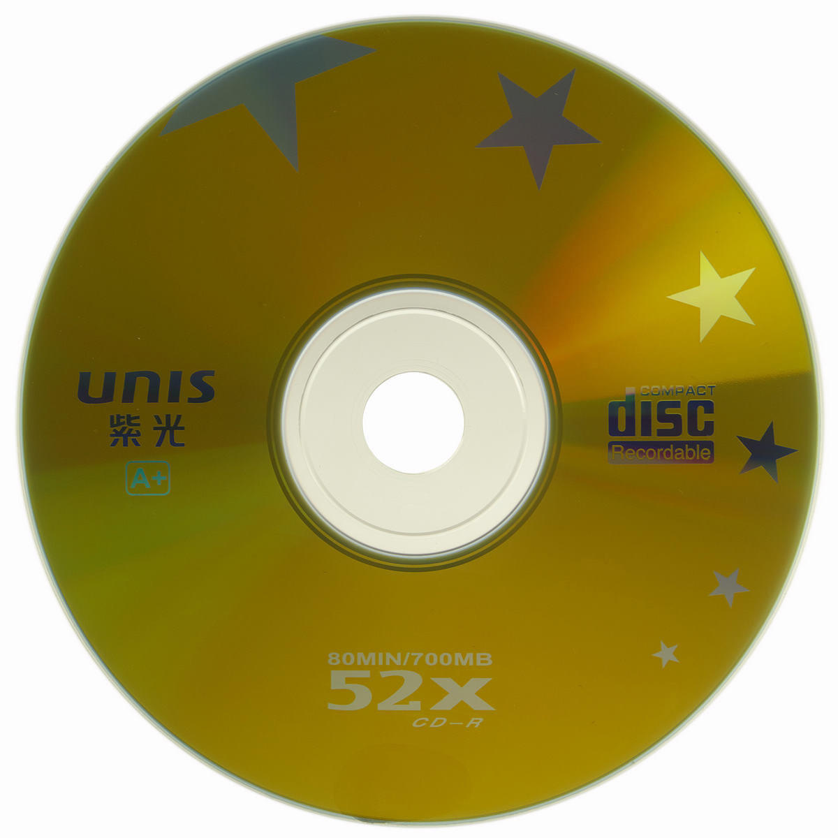紫光（UNIS）CD-R光盘 刻录盘 金星系列 52速700M 桶装50片 空白光盘光碟