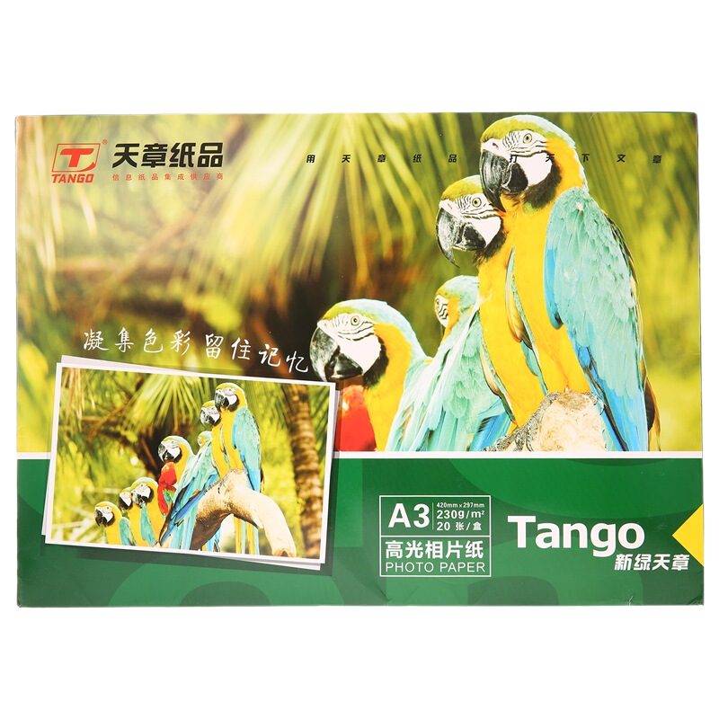 TANGO Photo Paper, 230g High Gloss Inkjet Printing Paper, A3 Size, for Graduation Projects, Landscape Photos, DIY Posters, Creative Postcards, 20 Sheets/pack, New Green, TANGO