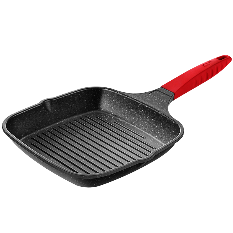 COOKER KING Flat Bottom Frying Pan, Maifanshi Color, Ribbed Non-Stick Pan, Steak Griddle, 24cm, Compatible with Induction Cookers, J24E