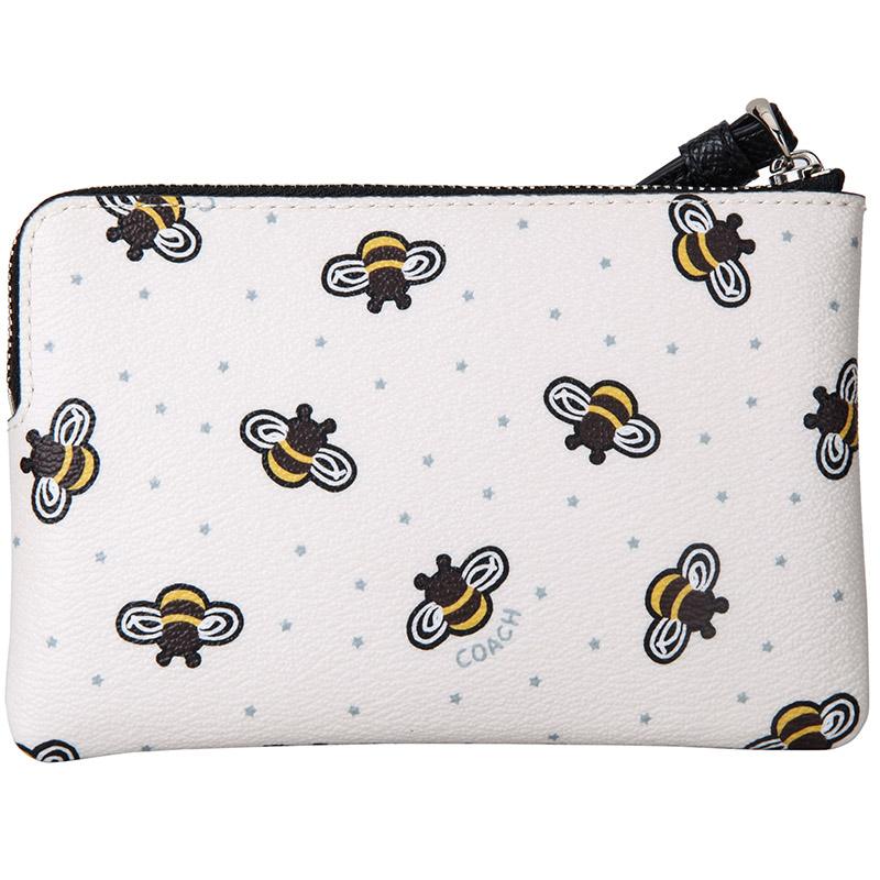 coach 蔻驰 奢侈品 女士白色小蜜蜂皮质短款手拿包零钱包 f26652 svc