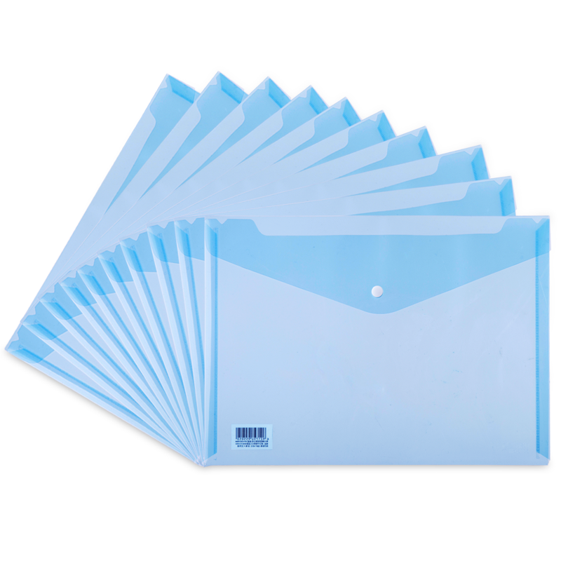 Deli 10 A4 Thick Button Closure Transparent File Folders, Waterproof Document Sleeves, Exam Paper Storage Pouches for Document Protection, Subject Classification, Study Supplies, 5505 Blue