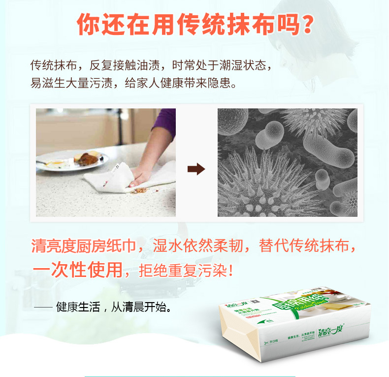 清亮一度 厨房用纸 120抽*5包家用吸油纸巾  擦手纸吸水纸抹手纸 抹油纸抽纸-京东