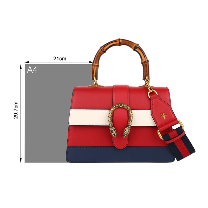 gucci 古驰 dionysus系列女士红白蓝拼色竹节皮革中号手提单肩包