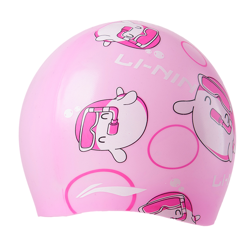 Li-Ning Children's Swimming Cap, Silicone Long Hair, Cute Non-Binding Cartoon Print Swim Cap for Boys And Girls, LSJN910-2 Pink