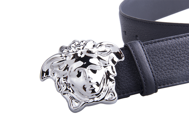 versace 范思哲 黑色皮质 银色美杜莎头像皮带 男士板扣腰带 dcu4140