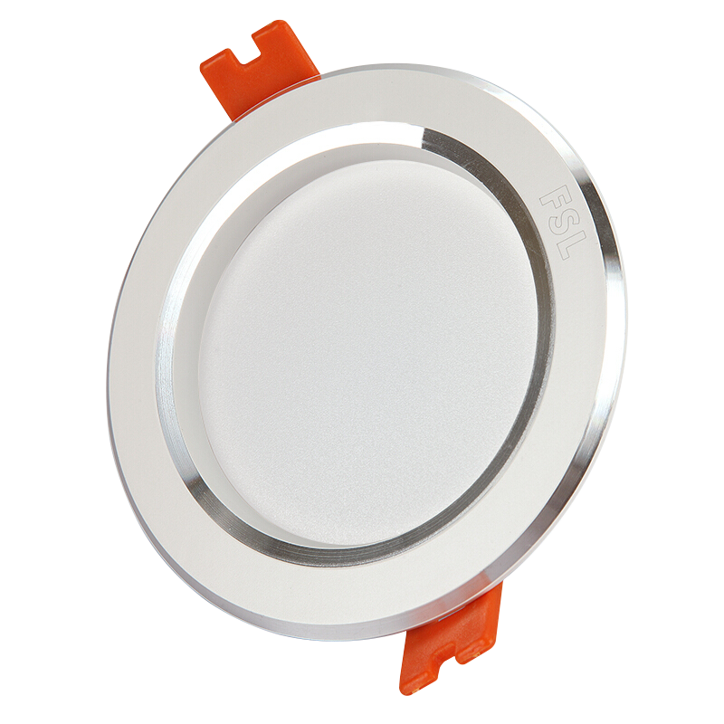 FSL Foshan Lighting LED Downlight Ceiling Light, 5W Aluminum Model with White Jade Silver Edge, Cut-Out 75-85mm, Cool White 6500K