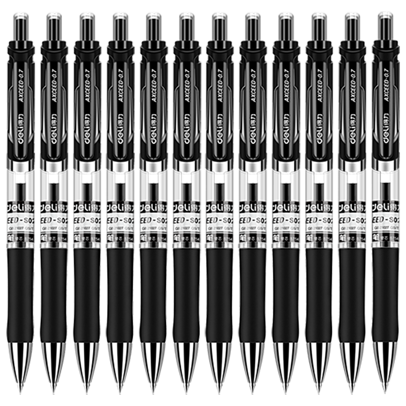 Deli Retractable Gel Pen, 0.7mm Bullet Tip, Push-Button Ink Pen, Office Supplies, Black, 12 Pens/Box, P0S02 Gaokao Exam