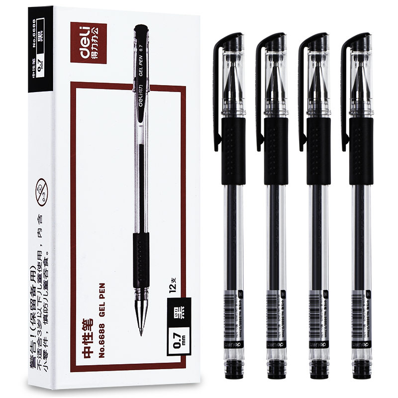 Deli 0.7mm Black Cap Gel Pen Bullet Tip 12pcs/Box Office Supplies Exam Pen 6688
