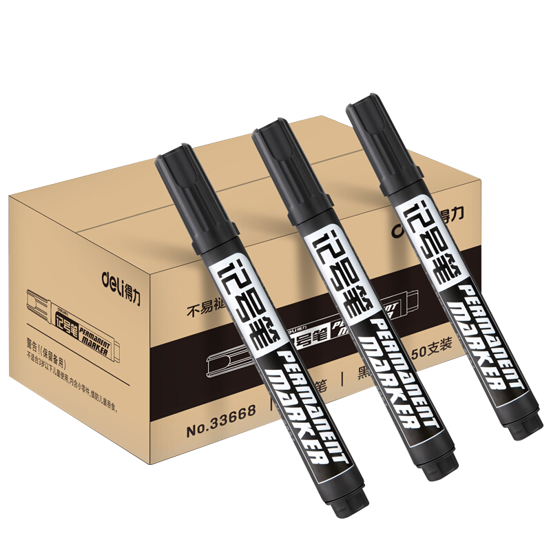 Deli Thick Tip 6881 Large Pack of 50 Logistics Express Markers, Signature Pens, Office And Student Stationery, New And Old Styles Shipped Randomly, Black, 33668