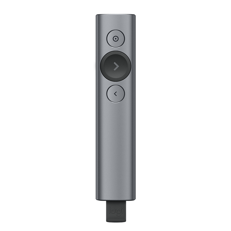 Logitech Spotlight Wireless Presenter Remote Control for Video Conferencing, Non-Laser Pointer with Zoom And Focus Function for LCD Screens (Gray)