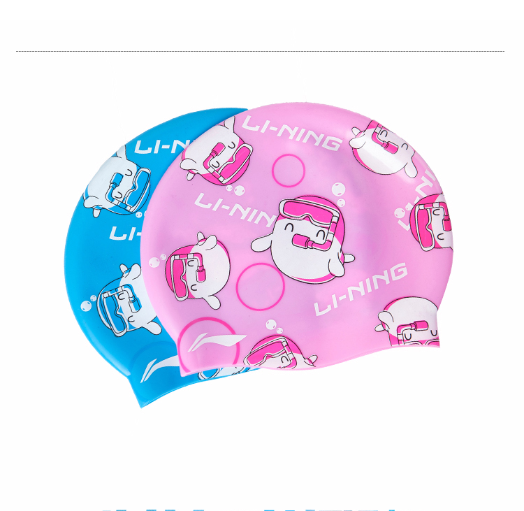 Li-Ning Children's Swimming Cap, Silicone Long Hair, Cute Non-Binding Cartoon Print Swim Cap for Boys And Girls, LSJN910-2 Pink 9