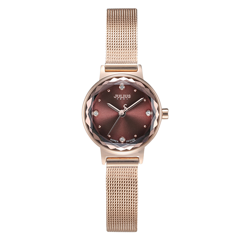 Julius Watch for Women, Korean Version, Fashionable And Compact, Trendy Student Quartz Waterproof Ladies Watch, Rose Gold And Brown Dial JA-917D
