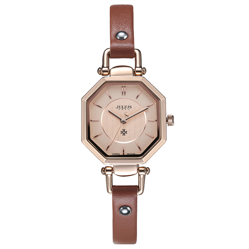 Julius Watch for Women, Classic Korean Style Retro Fashion Trendy Student Leather Strap Quartz Ladies Watch Brown JA-750C