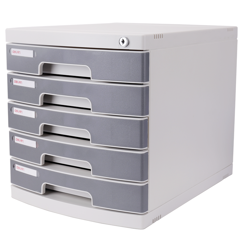 Deli 5-Tier Lockable Hand-Pull Office Desk Organizer File Cabinet Storage Drawer Desktop with Index Labels for Documents, Subject Test Papers Classification, Gray 8855