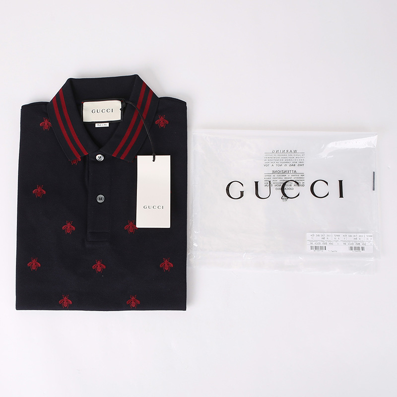 gucci 古驰 男士藏蓝色棉质小蜜蜂刺绣短袖polo衫 431039 x5b55 4542