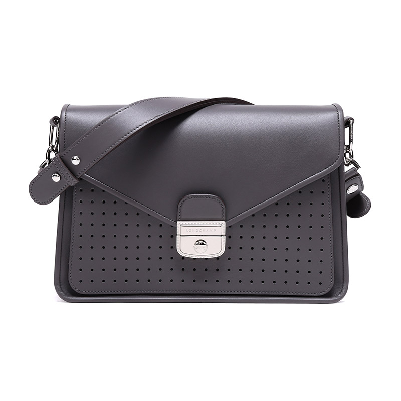 longchamp 珑骧 女士mademoiselle longchamp系列灰色牛皮手提单肩包