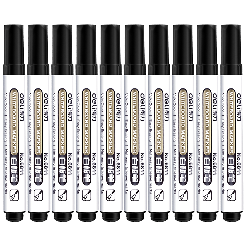 Deli Office Meeting Whiteboard Markers Erasable Black 10pcs/Box 6811