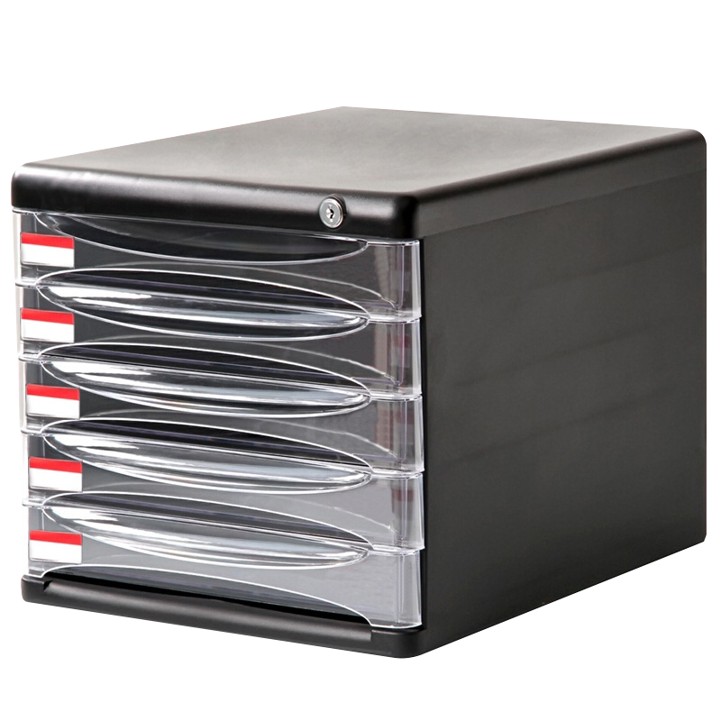 Deli 5-Layer Lockable Hand-Pulled Office Desk Desktop Storage Box File Cabinet Drawer Storage Cabinet with Index Labels Exam Subject Classification Black