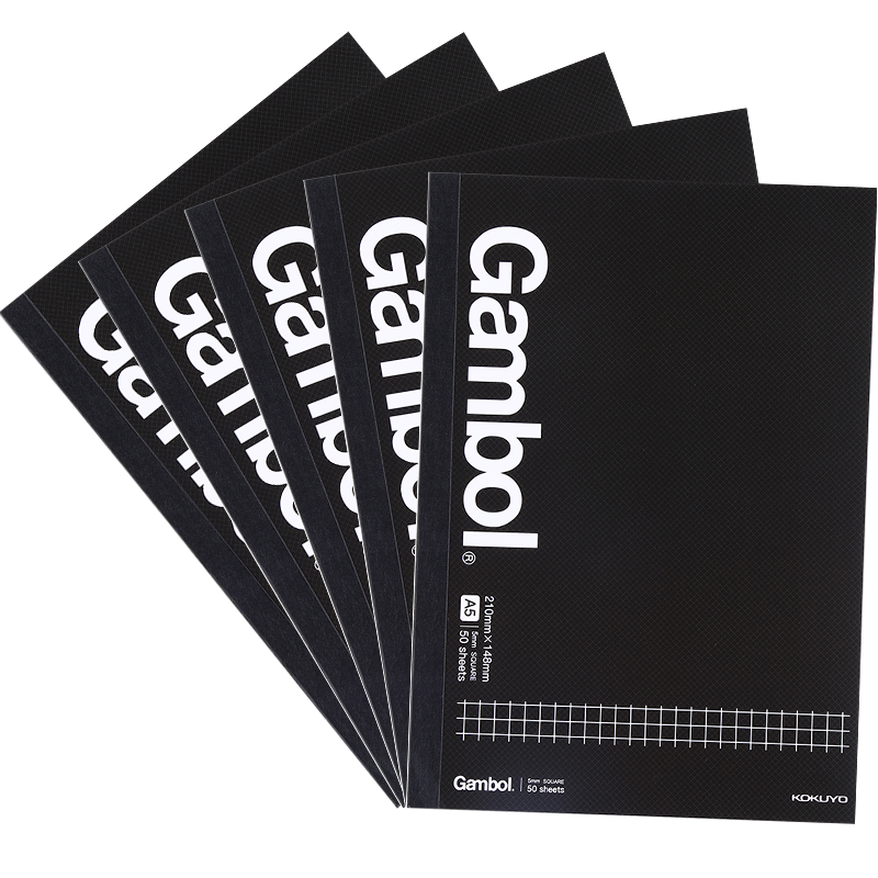 KOKUYO A5 Wirebound Notebook Gambol Watanabe Student Office Notebook, 5mm Grid, 50 Sheets/book, 5 Books Black WCN-GNB3553