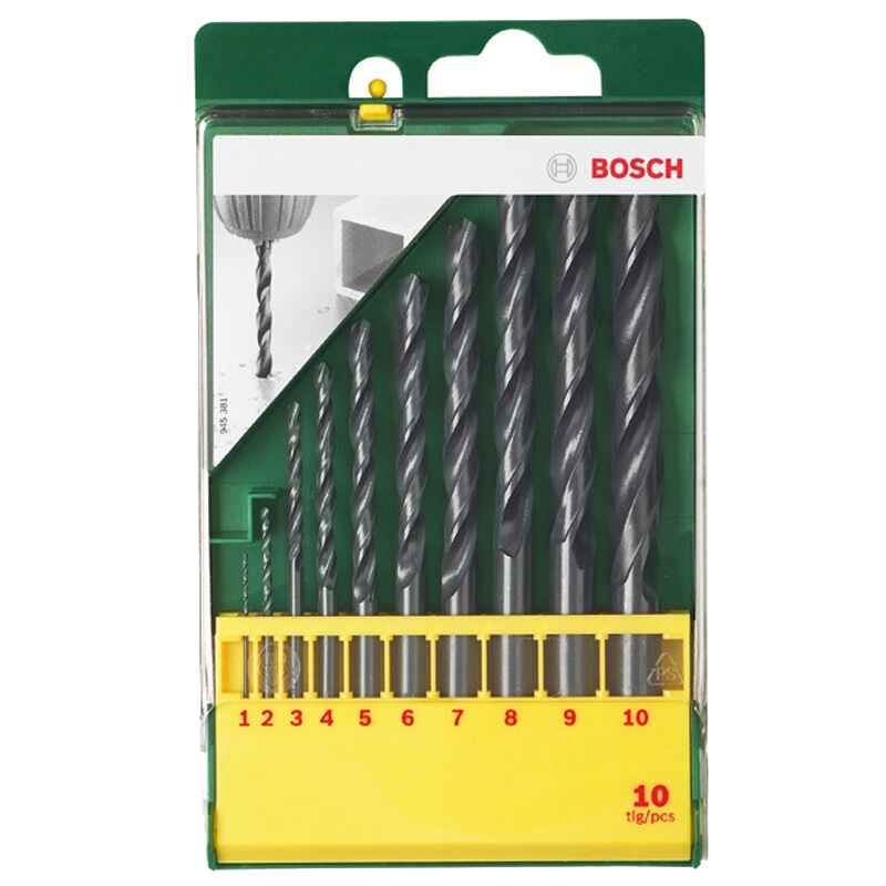 BOSCH Metal Twist Drill Bit Set Alloy Metal Plastic Drilling (10 Pieces) HSSR (1-10mm Each)
