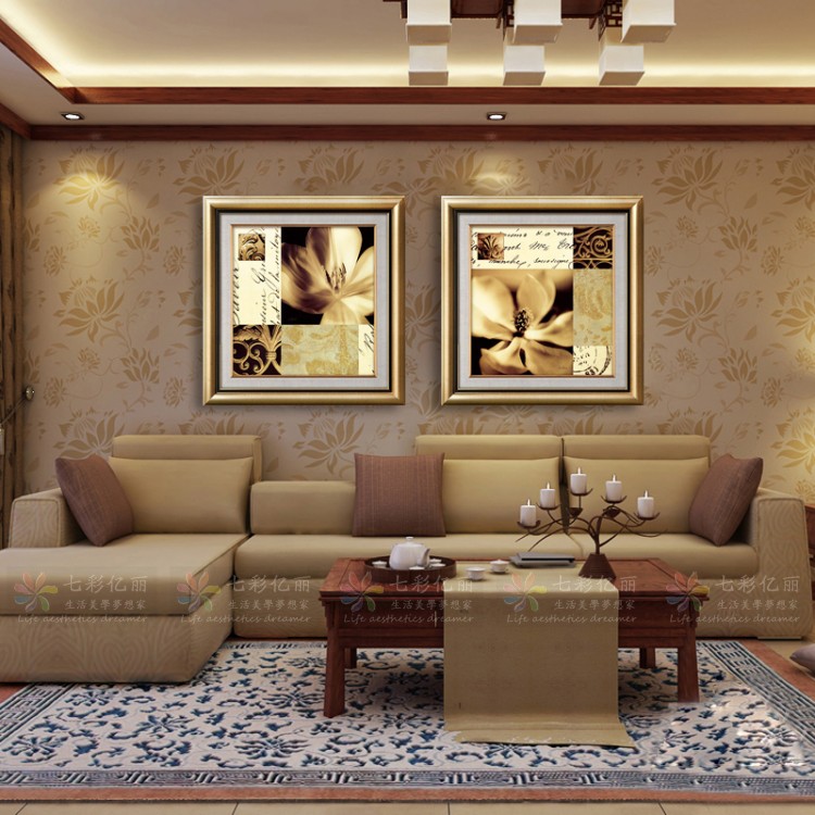 
                                        七彩亿丽  欧式客厅装饰画 卧室床头壁画餐厅挂画油画有框画二联画 酒店会所挂画花卉S147 单幅价格(备注图案请联系客服) 50*50                