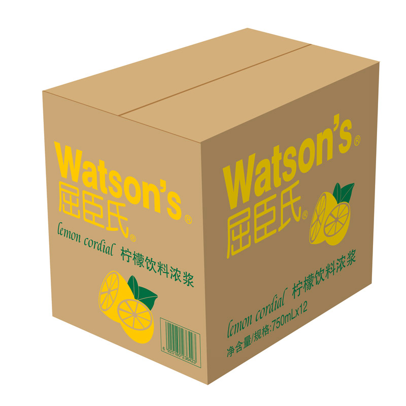 屈臣氏（Watsons）柠檬浓缩汁原液饮料1:4浓浆果汁750mL*12瓶整箱装

