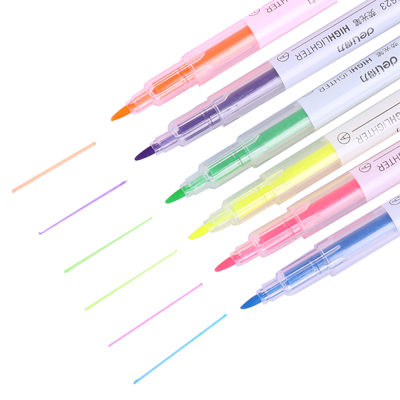Deli 6-Color Dual-Tip Highlighters, Student Review Memorization Pens, Journal Water-Based Markers, 6 Pens/Box DLSX-S627 Back-To Stationery